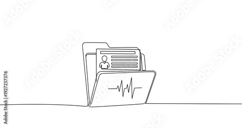 Minimalist illustration of medical records folder with heartbeat line design. No editable stroke