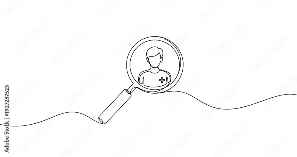 Obraz premium Outline of magnifying glass with person symbol in minimalist style. No editable stroke