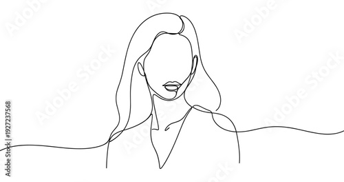 Minimalistic line art portrait of young caucasian female. No editable stroke