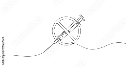 No drugs symbol with syringe outline on white background. No editable stroke