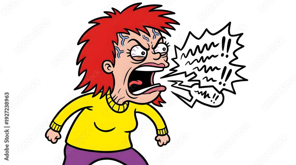 Naklejka premium Angry Cartoon Character Shouting Loudly.