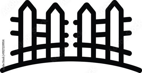 A minimalist black outline graphic logo of a classic picket fence design representing boundaries and security.