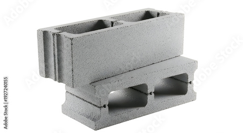 Two gray concrete blocks stacked on a white background