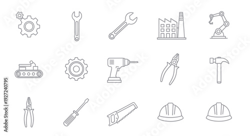 Collection of Industrial Tools and Equipment Icons.