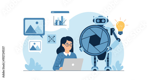 Optimizing Creative Workflow with Artificial Intelligence A Digital Designer Collaborating with Technology for Innovative Visual Content and Enhanced Productivity
