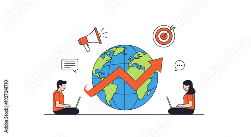 Global business growth and expansion concept with digital marketing strategy elements