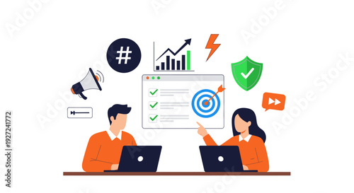 Business meeting with marketing strategy and data analytics presentation