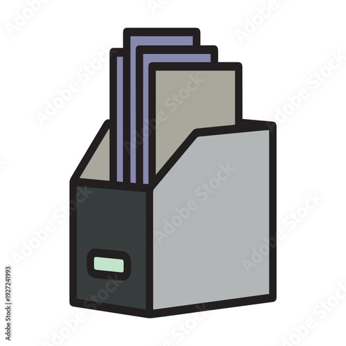 3D folder icon with documents isolated on white background representing digital file storage and office data management