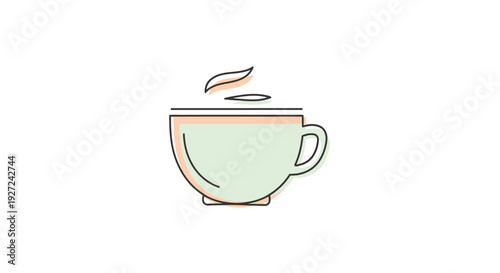 Simple line drawing of a steaming tea cup on white background.