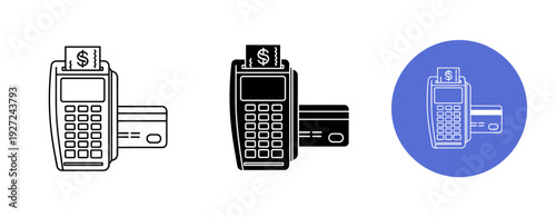 Credit card processing icons with payment terminal and dollar sign