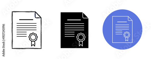 Certificate icons: black and white designs with blue background variant