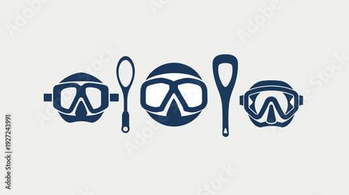 A stylized illustration featuring diving goggles and scoops in a symmetrical layout