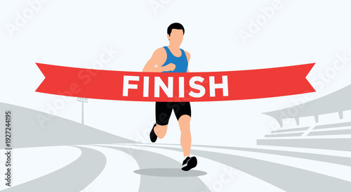 Man running towards finish line on a track field