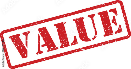 A prominent red rectangular rubber stamp with the word VALUE displayed in a textured style