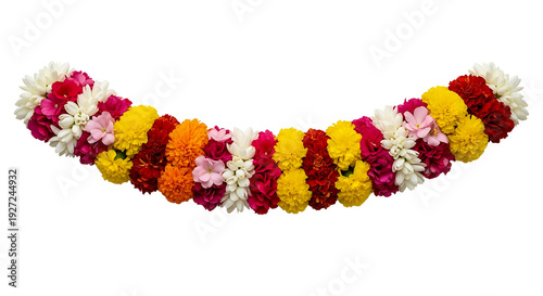 Indian festive flower garland isolated traditional marigold and jasmine floral decoration on transparent background