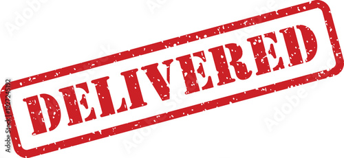 A red rectangular distressed rubber stamp mark with the word DELIVERED visibly placed on a white background