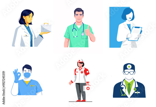 Group of healthcare professionals in various roles and attire demonstrating teamwork  