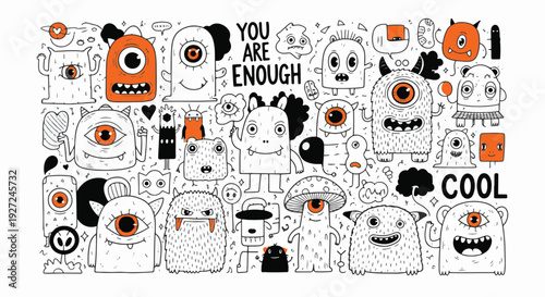 Whimsical Monster Doodle Art with Positive Affirmation and Cool Typography.
