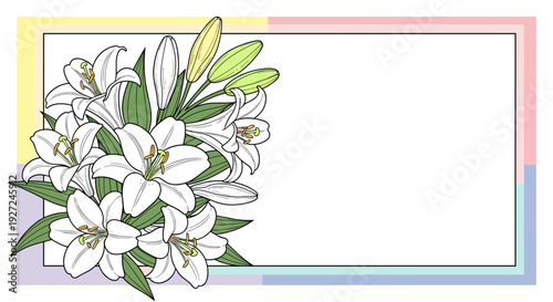 Beautiful white lily flowers with green leaves