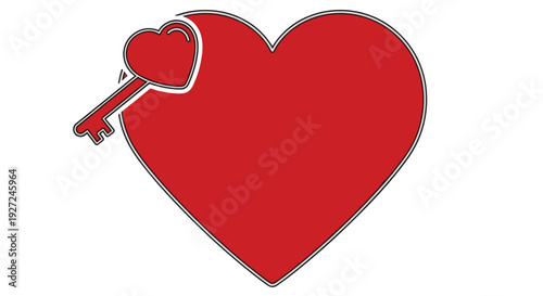 Red heart with key symbolizing love and affection