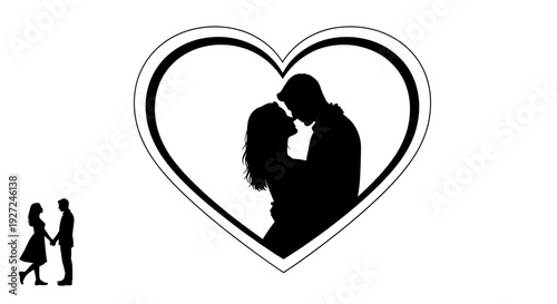 Silhouette of a couple in love inside a heart shape