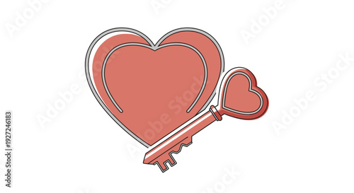 Cute heart and key illustration symbolizing love and romance