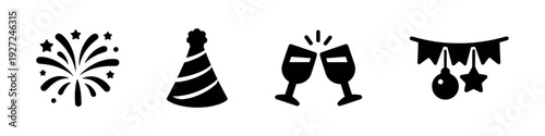 Celebration, Party, Holiday, Event, Solid Black Icon Set Vector Illustration