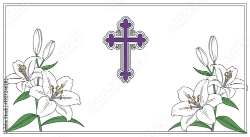 Religious cross with lilies on for spiritual themes