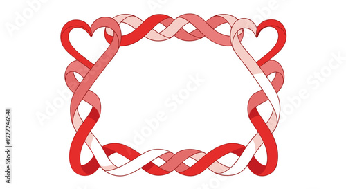 Valentines day heartshaped border with intertwined ribbons design