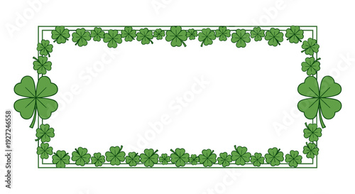 Decorative rectangular frame made of green clovers and leaves