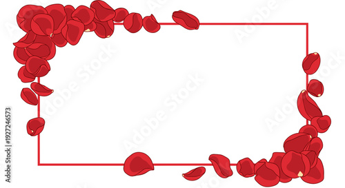 Red rose petals and buds arranged in a decorative border design