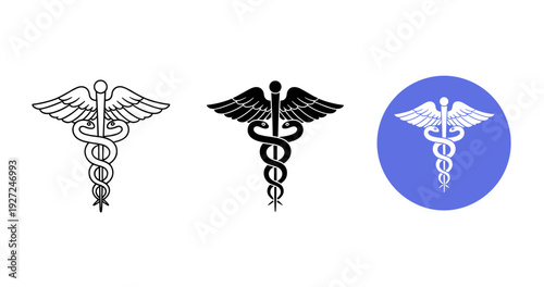 Caduceus symbol variations: classic and modern medical emblem designs