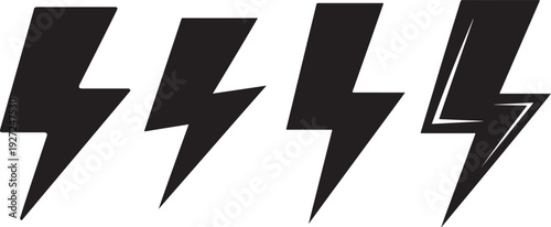 Four black silhouette lightning bolt icons, representing energy or power