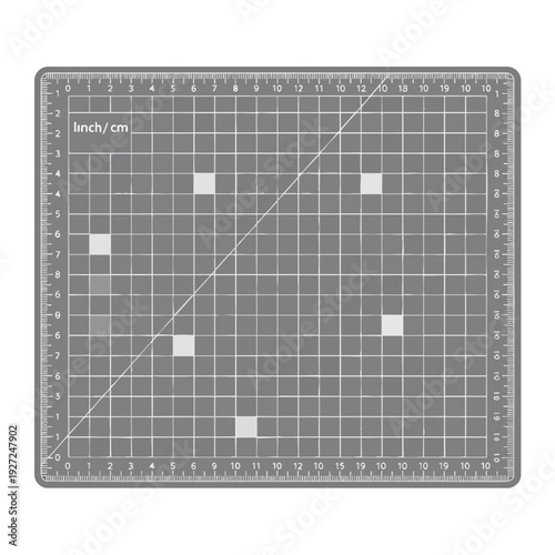 Grey Grid Cutting Mat with Rulers and Measurement Markings