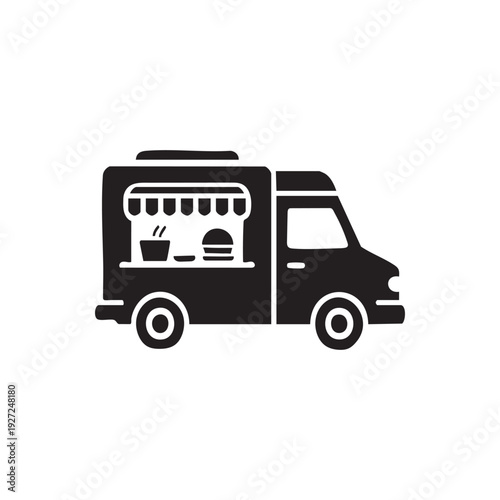 Cute Street Food Truck Vector Icon, Catering Service Marketing Graphic
