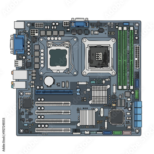 High Resolution Computer Motherboard Illustration