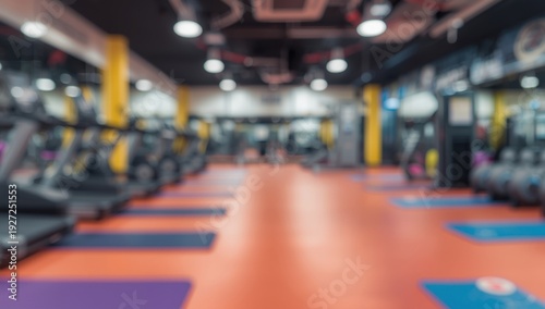 Wallpaper Mural Blurred backdrop of a contemporary gym with exercise gear, yoga mats, and vibrant flooring for lifestyle imagery Torontodigital.ca