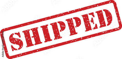 A vivid red rectangular rubber stamp imprint clearly displays the bold capitalized word SHIPPED on a plain white surface