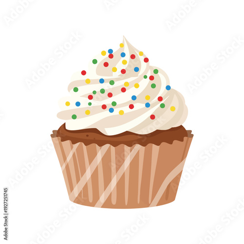 Chocolate Cupcake with White Frosting and Sprinkles
