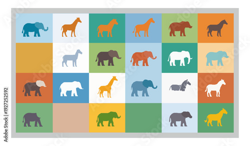 African Mammal Icons Vector Set with Safari Animals in Flat Style Isolated on White Background