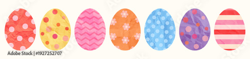 Vector Easter eggs paper shapes, halftone colorful egg designs with dots, stripes and flower patterns for collages and greeting cards
