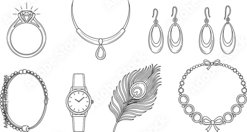 This set of elegant line-art illustrations is perfect for jewelry design, fashion accessories, and minimalist branding. Below are the SEO-optimized title and keywords as requested.