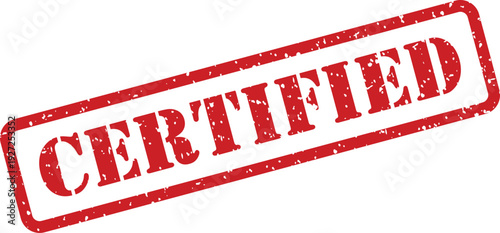 Official looking red rubber stamp displaying the word CERTIFIED on a stark white surface, indicating authenticity or approval
