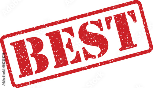 Prominent red rubber stamp showcasing the word BEST on a crisp white backdrop, indicating top quality or excellence
