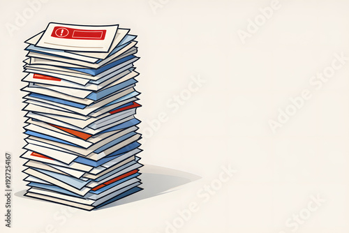 Minimal illustration of a tall stack of paperwork, representing unpaid bills, debt accumulation, and financial overload