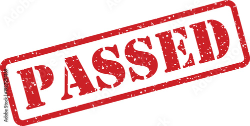 Red grunge passed rubber stamp impression on a clean white surface for approval or completion