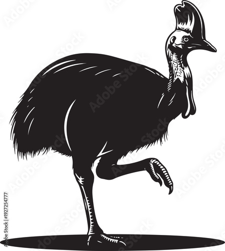 Cute cartoon illustration of an isolated wild ostrich bird vector with a black beak and wings designed for nature and wildlife art