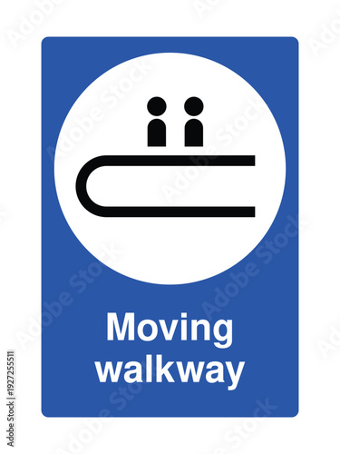 Moving Walkway Sign – Escalator Travelator Symbol, Blue Public Information Sign for Airport, Mall, Metro, Station, Shopping Center and Passenger Transport Facilities