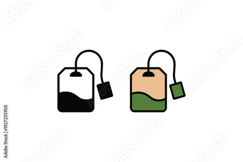 Black Tea Bag Icon with String and Tag