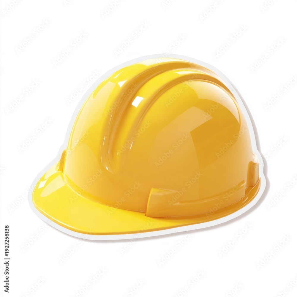 Fototapeta premium Bright yellow hard hat for construction safety and protection on job sites